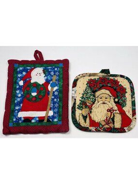 VTG Lot 2 B&D 7-8" Christmas Holiday Santa Hot Pad POTHOLDER Granny Cottage EUC